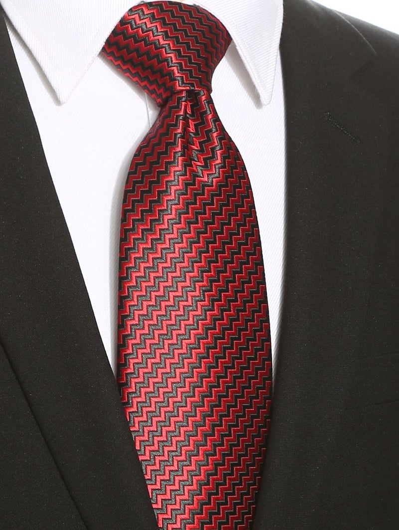 KissTies Plaid Necktie Striped Extra Long Tie in Gift Box, Red Black (63'' XL) - Image 4